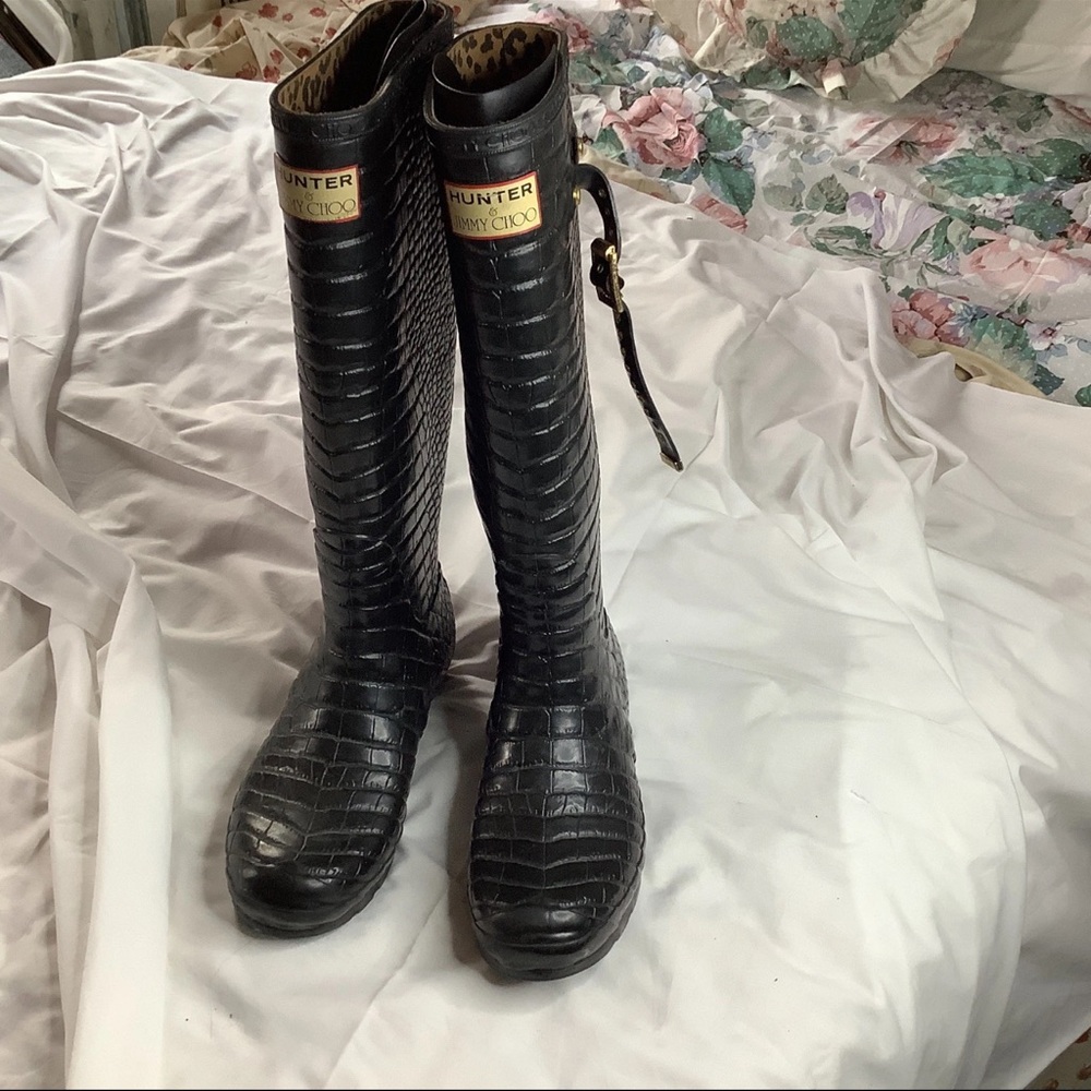 Jimmy Choo Black Croc-Embossed Winter Boots